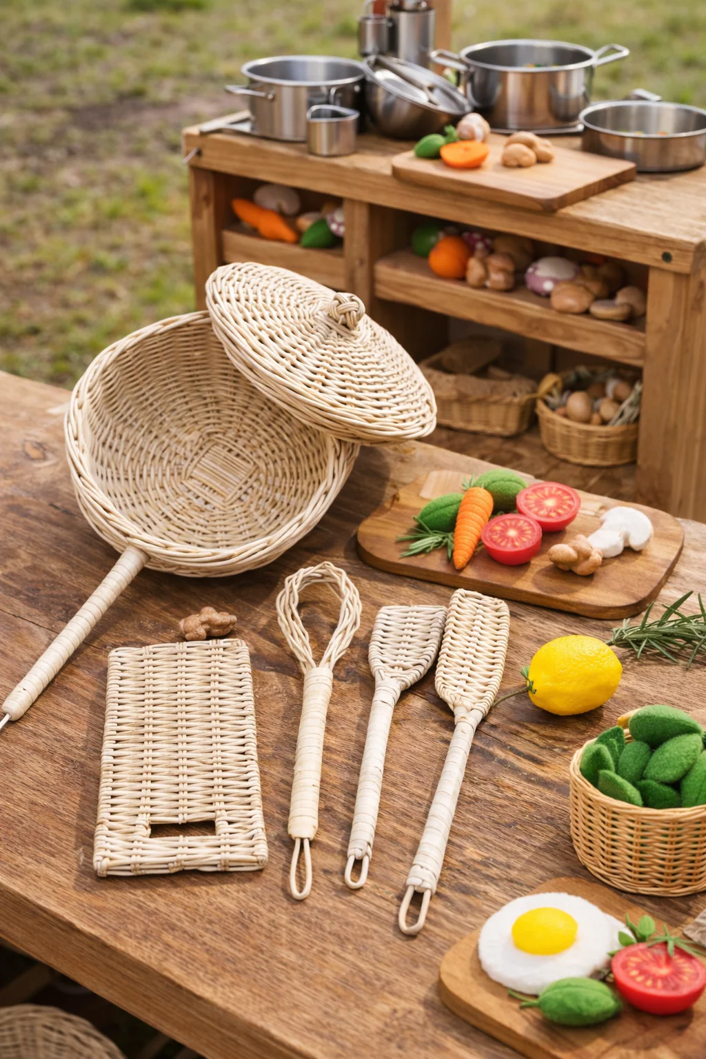 Handmade Rattan Play Kitchen Utensils - Montessori Pretend Play Cooking Set - Image 8