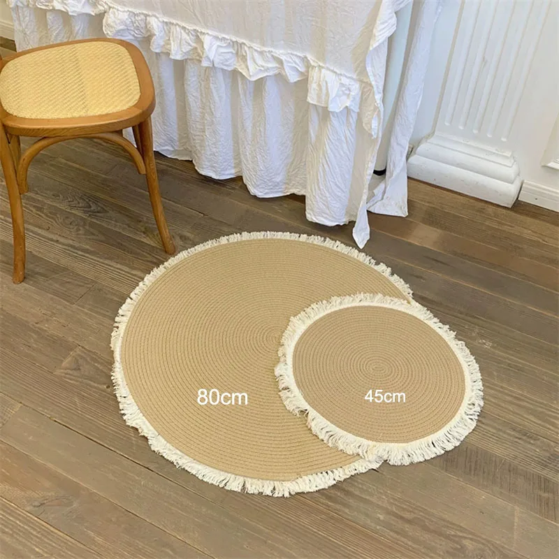 Handmade Rattan Woven Rug – Vintage Jute Round Carpet with Tassel - Image 4