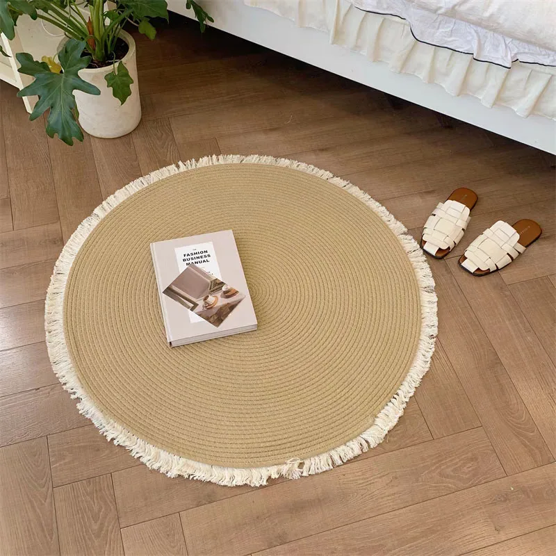 Handmade Rattan Woven Rug – Vintage Jute Round Carpet with Tassel - Image 6