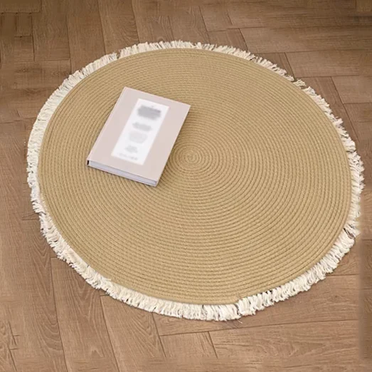 Handmade Rattan Woven Rug – Vintage Jute Round Carpet with Tassel - Image 8