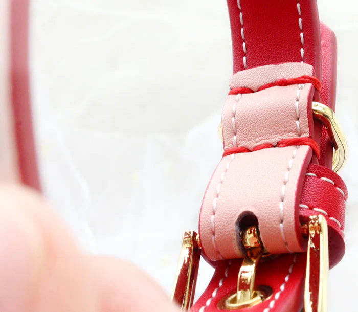 Handmade Red and Pink Bow Calf Leather Dog Collar with Rhinestone for Small Pets - Image 3