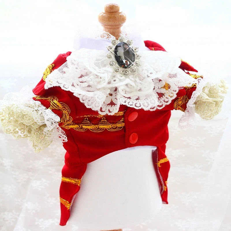 Handmade Regal French Court Dog Clothes Tailcoat Luxury Pet Suit With Shirt Lace and Gold Detailing - Image 2