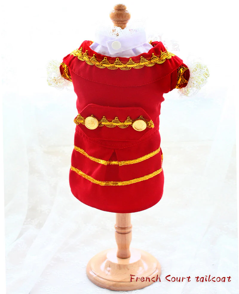 Handmade Regal French Court Dog Clothes Tailcoat Luxury Pet Suit With Shirt Lace and Gold Detailing - Image 4