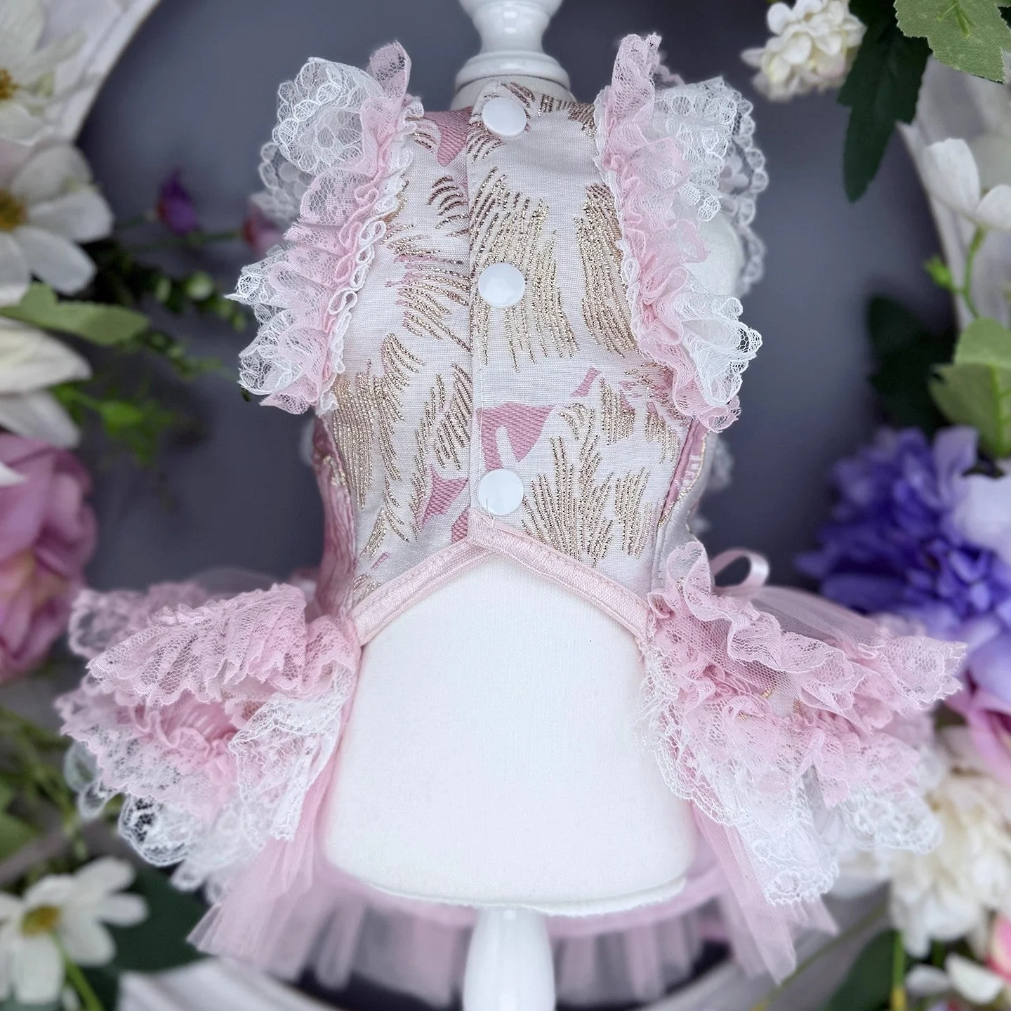 Handmade Romantic Puppy Gown Pink Lace - Image 2