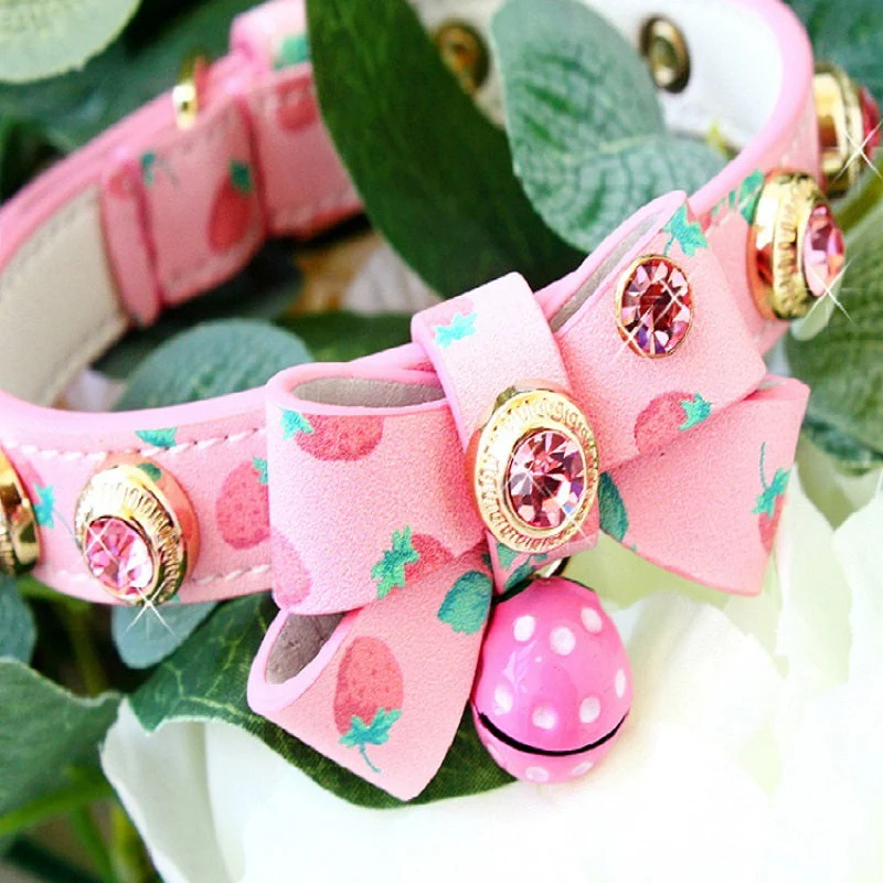 Handmade Strawberry Dog Collar Leash Sets Real Calfskin Customize - Image 3