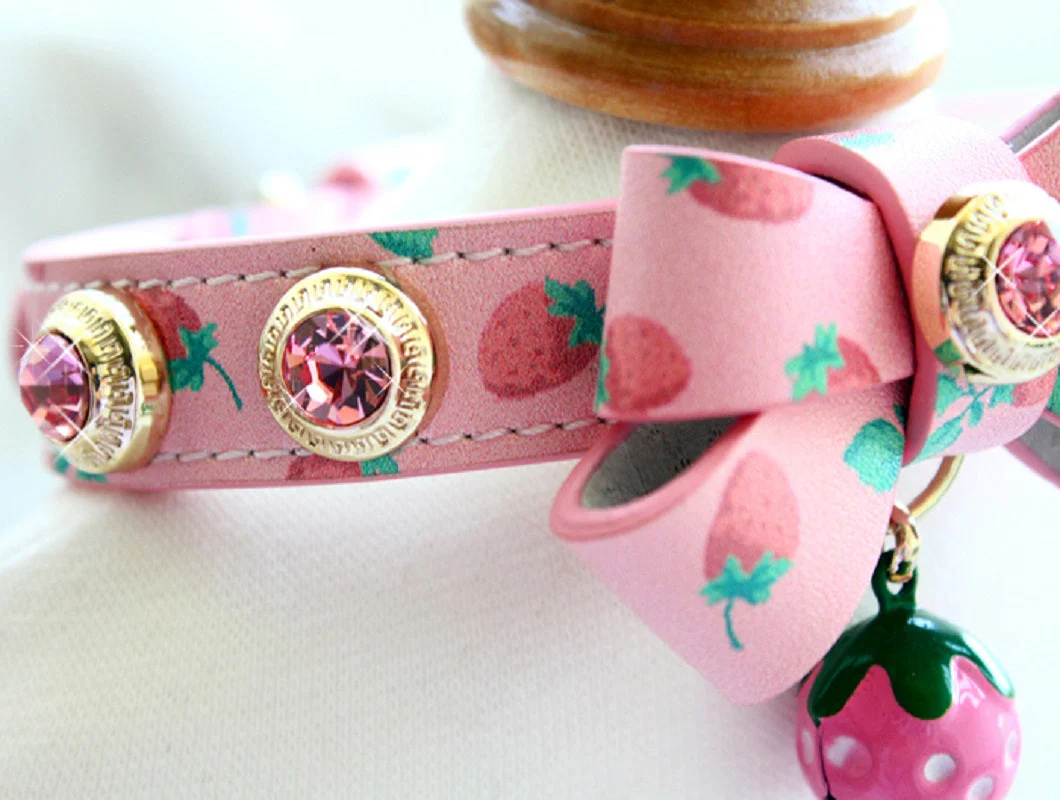 Handmade Strawberry Dog Collar Leash Sets Real Calfskin Customize - Image 5