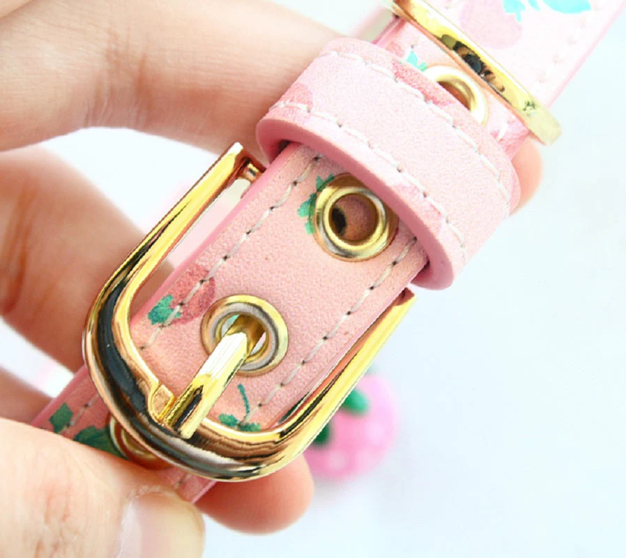 Handmade Strawberry Dog Collar Leash Sets Real Calfskin Customize - Image 7