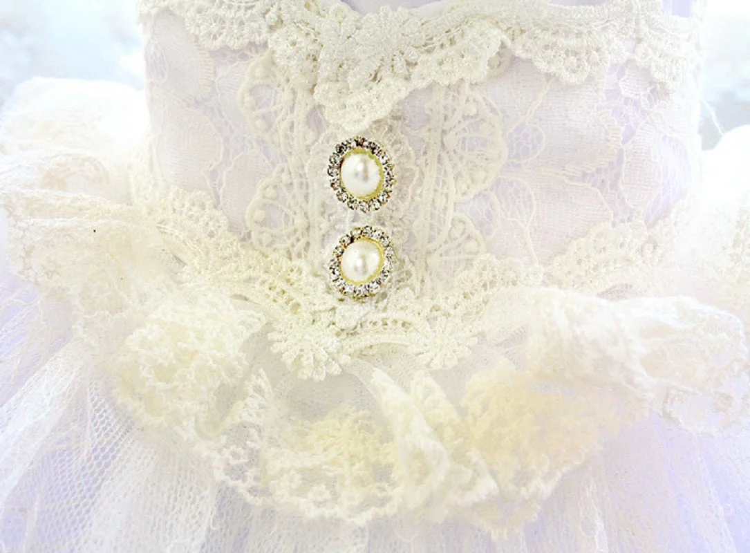 Handmade Victorian Inspired White Crinoline Unique Pet Clothes Dog Wedding Dress Elegant Bridal Gown - Image 5