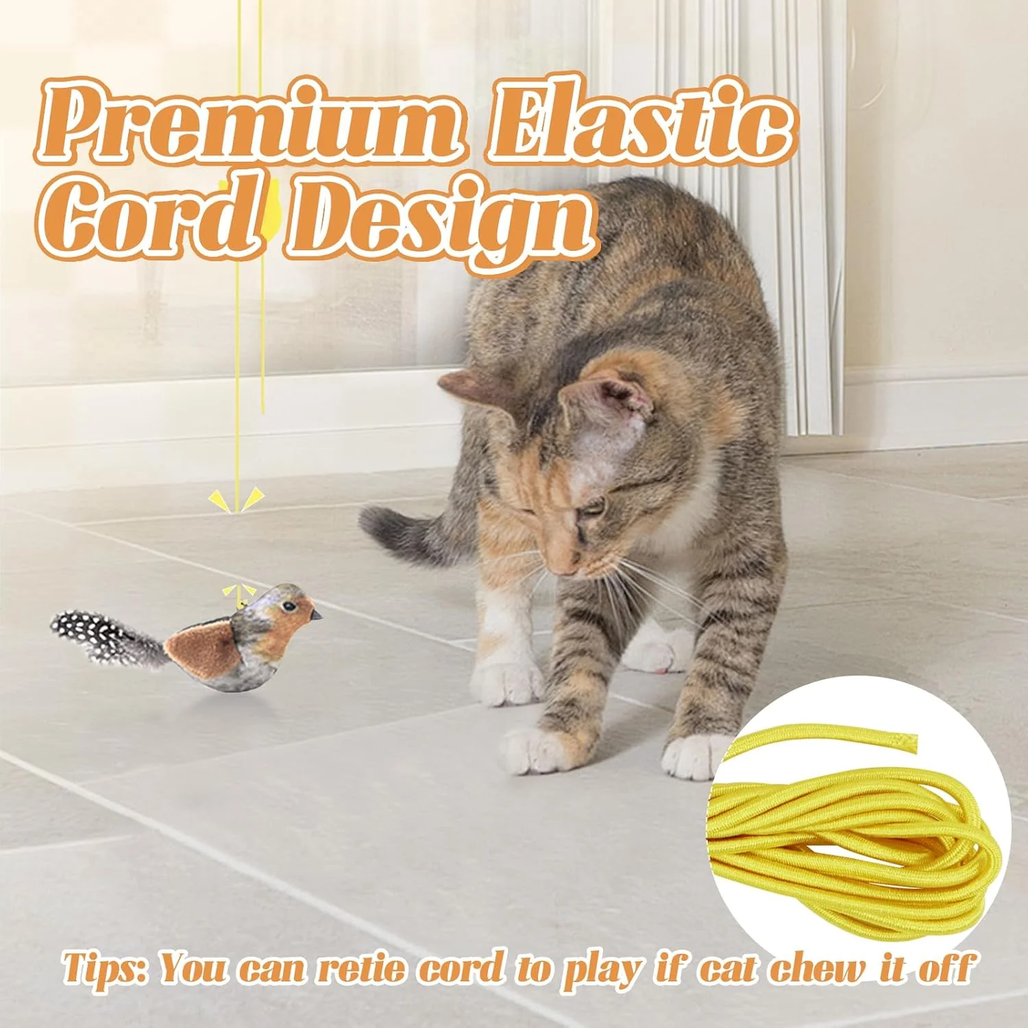 Hanging Bird Cat Toy with Elastic Cord, Suction Cup & Catnip - Image 4