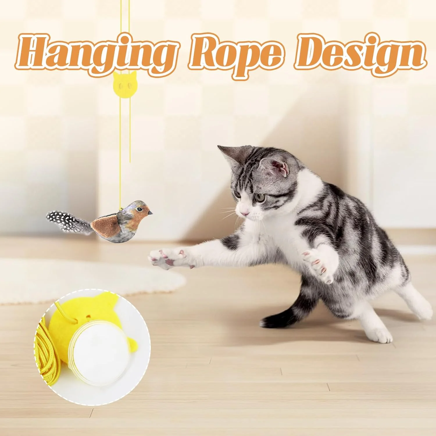 Hanging Bird Cat Toy with Elastic Cord, Suction Cup & Catnip - Image 5