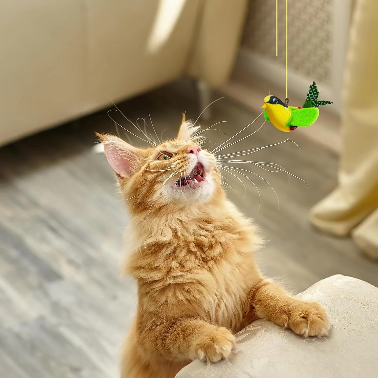 Hanging Bird Cat Toy with Elastic Cord, Suction Cup & Catnip - Image 7