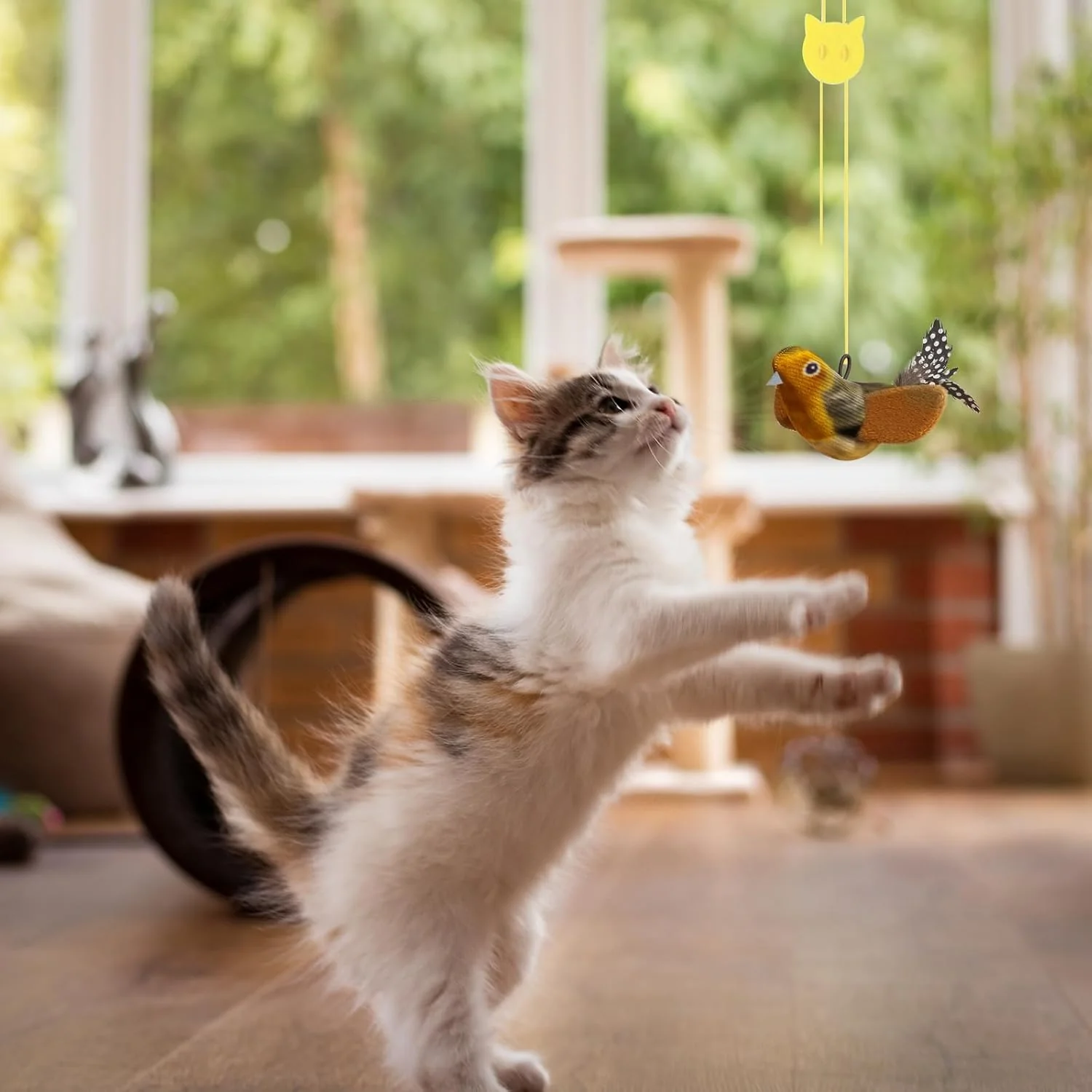 Hanging Bird Cat Toy with Elastic Cord, Suction Cup & Catnip - Image 8