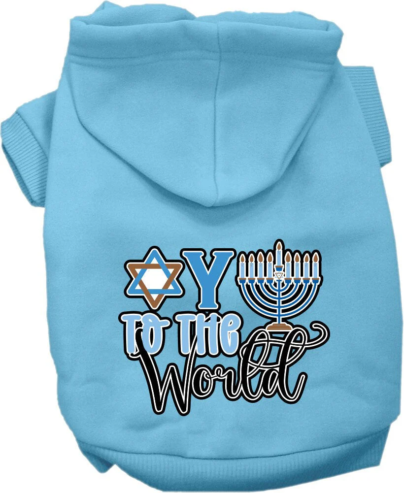 Hanukkah Pet, Dog and Cat Hoodie Screen Printed, "Oy To The World" - Image 3