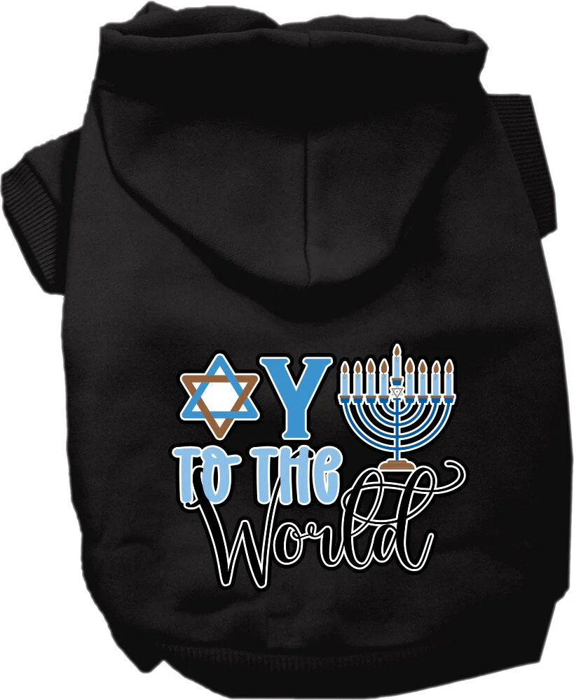 Hanukkah Pet, Dog and Cat Hoodie Screen Printed, "Oy To The World" - Image 4