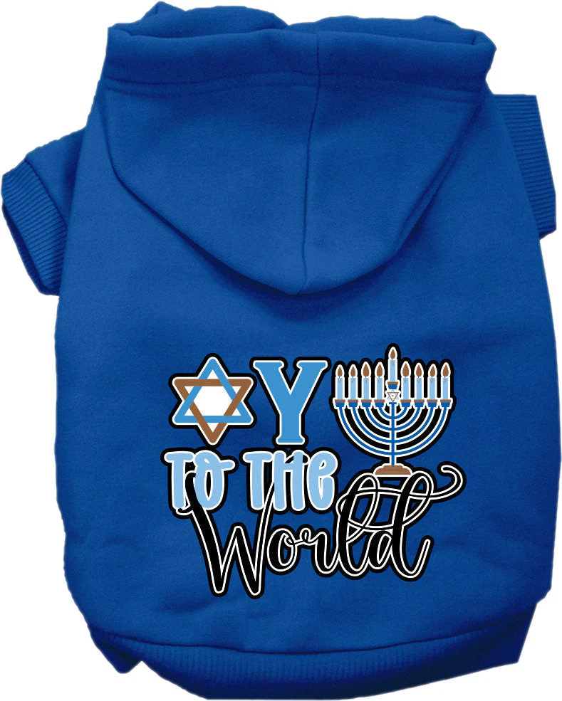 Hanukkah Pet, Dog and Cat Hoodie Screen Printed, "Oy To The World" - Image 5