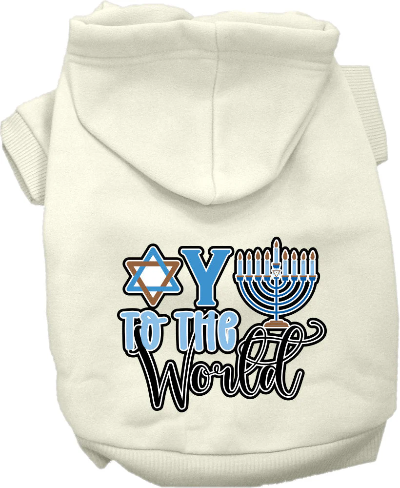 Hanukkah Pet, Dog and Cat Hoodie Screen Printed, "Oy To The World" - Image 6