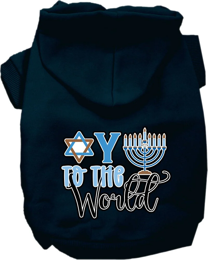 Hanukkah Pet, Dog and Cat Hoodie Screen Printed, "Oy To The World" - Image 8