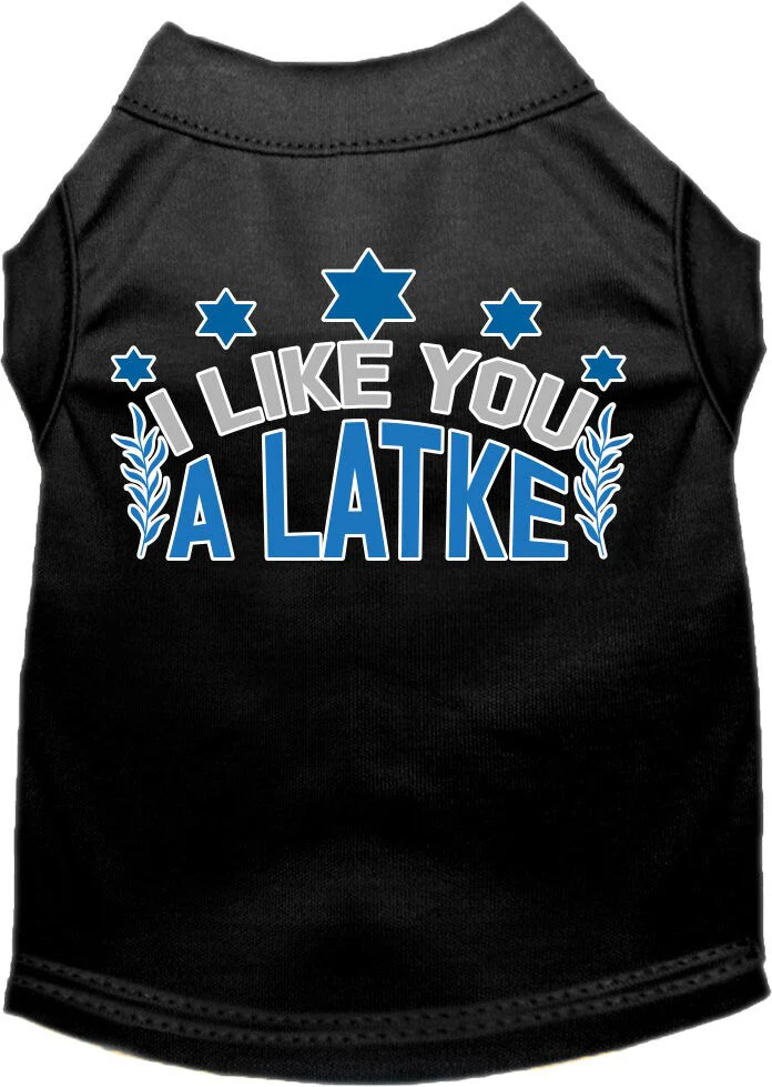Hanukkah Pet Dog and Cat Shirt Screen Printed, "I Like You A Latke" - Image 4
