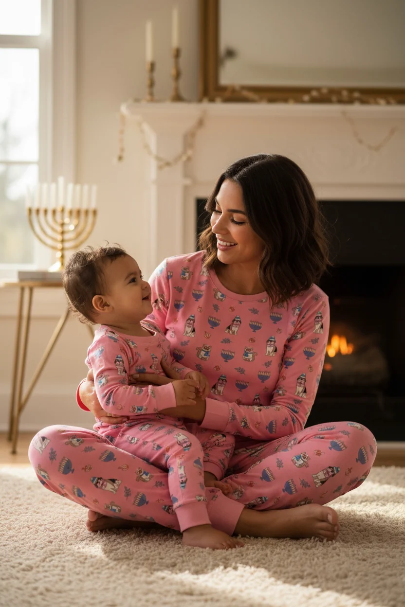 Hanukkah Pets (Women's Long Sleeve PJ) - Pink - Image 3