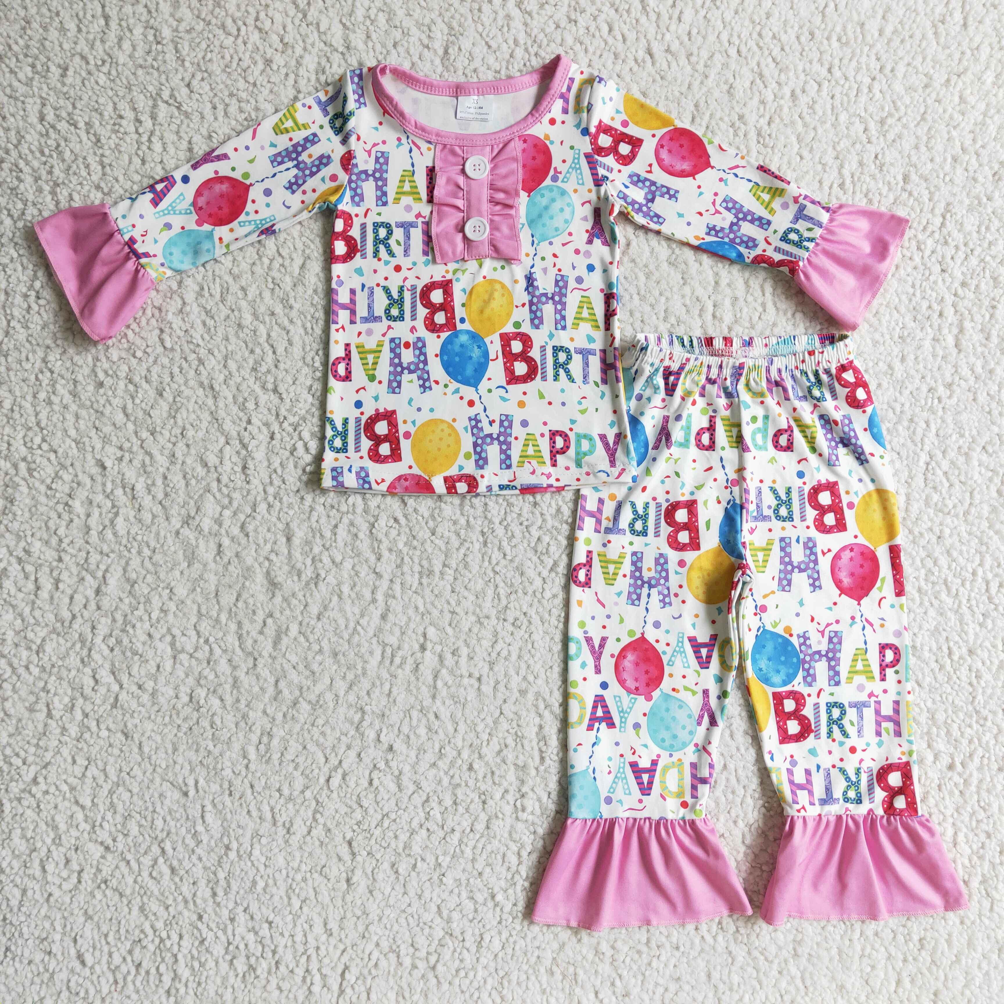 Happy birthday balloon apparel kids girls pajamas - Image 2
