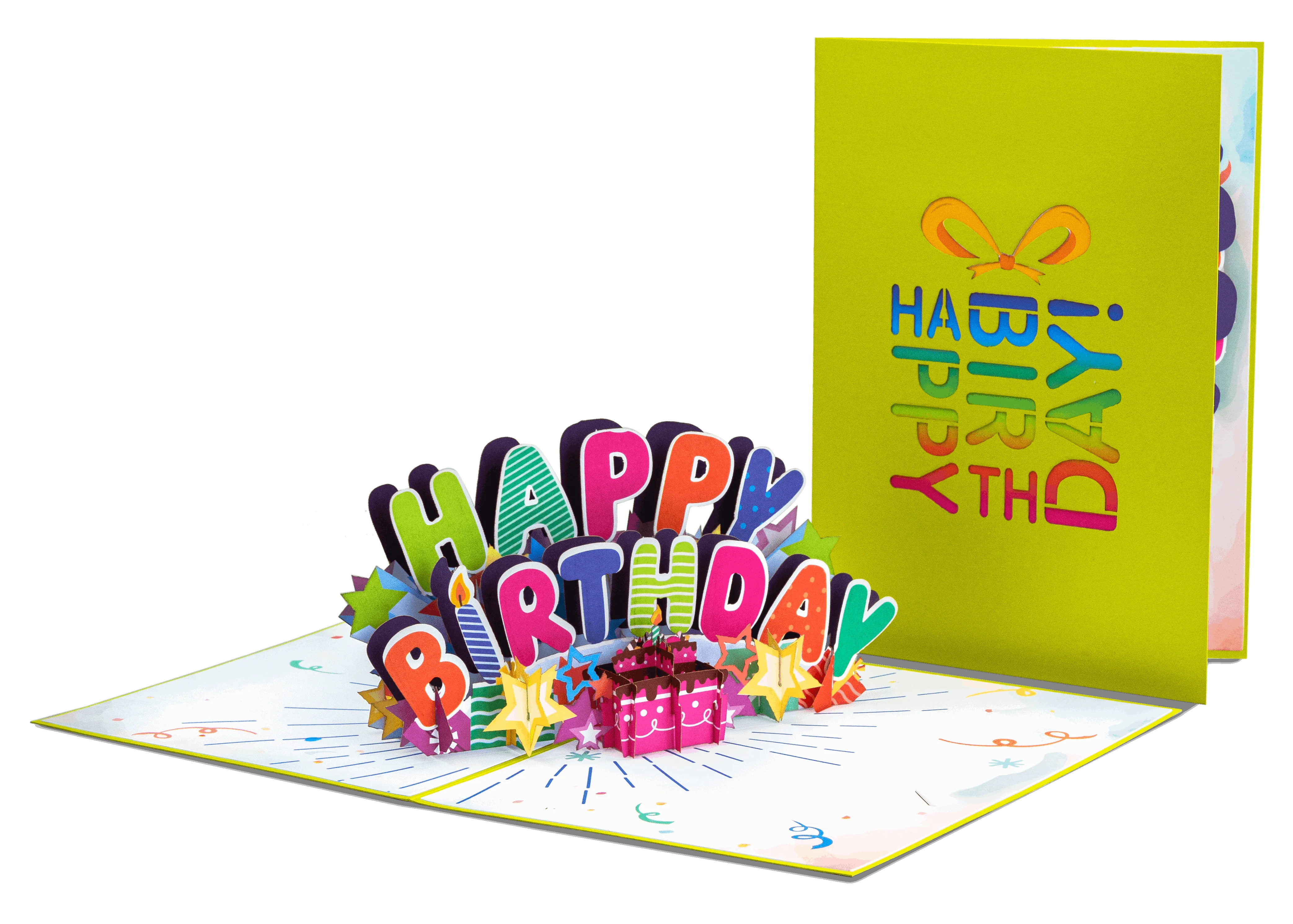 Happy Birthday Pop Up Card (Neon Green) - Image 4