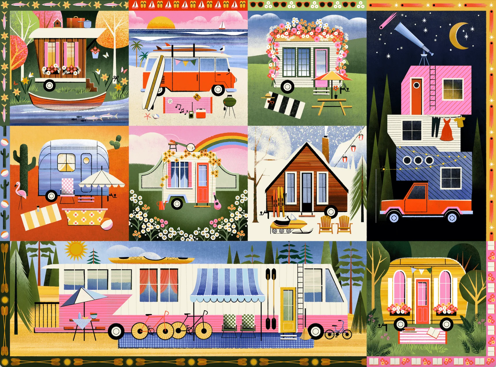 Happy Campers 1000 Piece Puzzle by Puzzlefolk | Dreamy Camping & Glamping Fun - Image 3