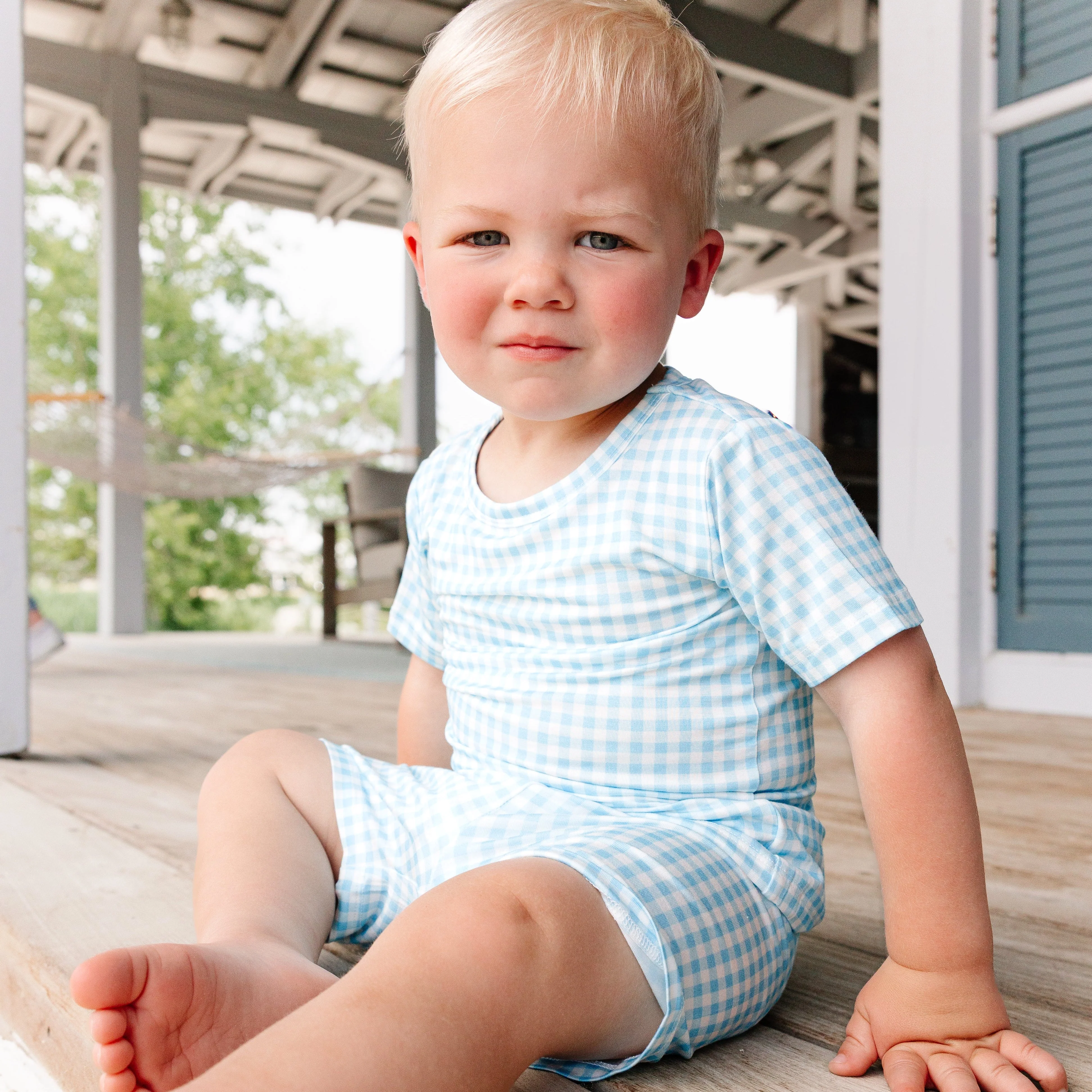 Harbor Gingham Short Sleeve & Shorts Bamboo Toddler Pajama Set - Image 4