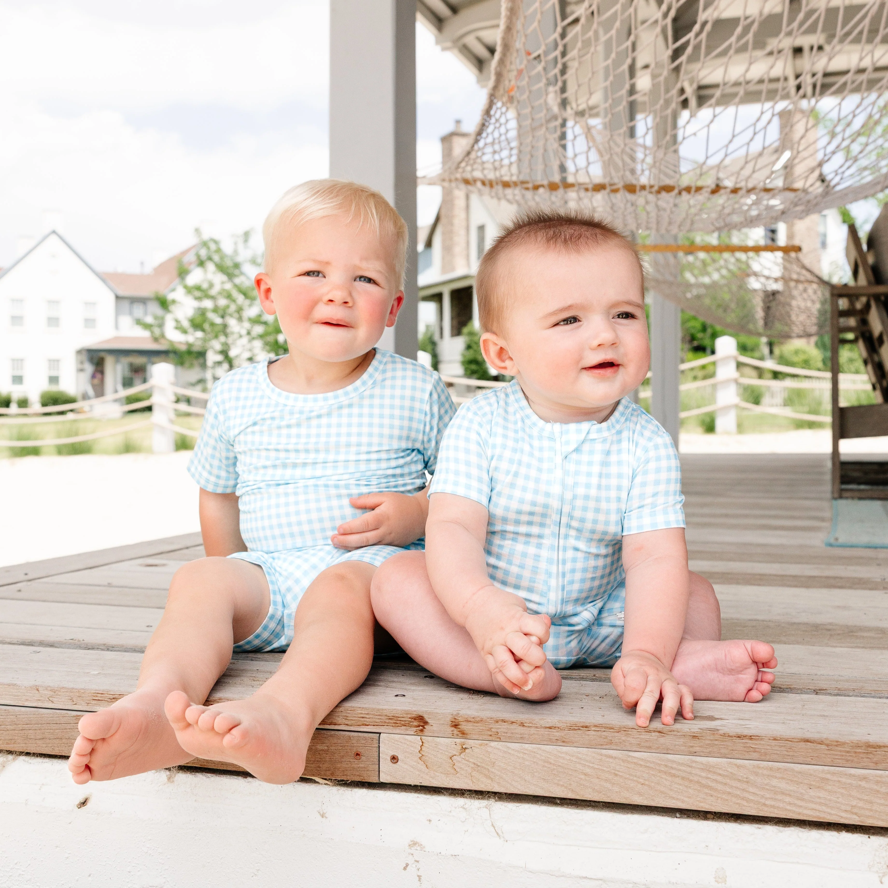 Harbor Gingham Short Sleeve & Shorts Bamboo Toddler Pajama Set - Image 5