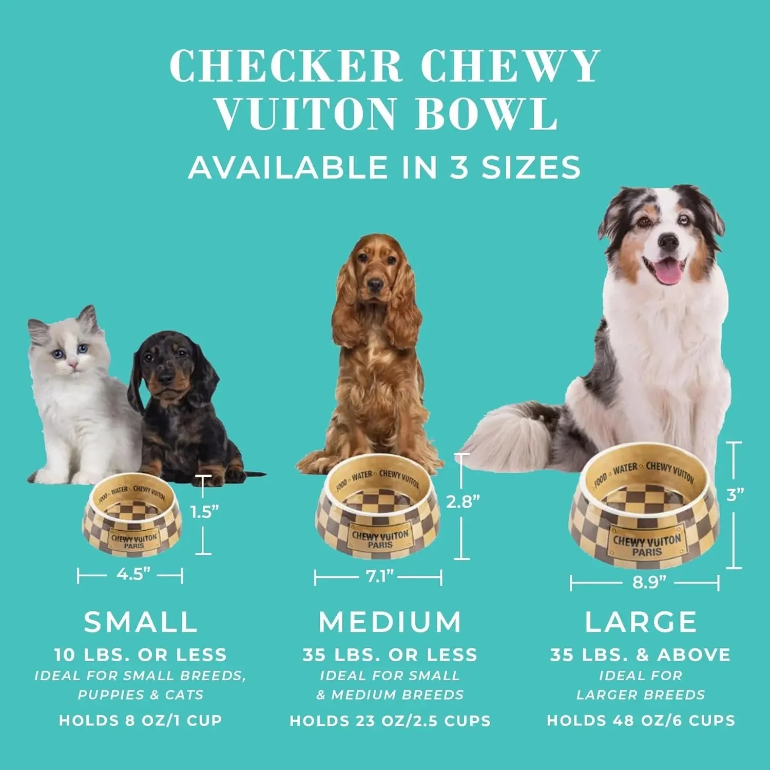 Haute Diggity Dog Chewy Vuiton Dog Bowl Set | BPA-Free, Non-Skid (2-Pack) - Image 3