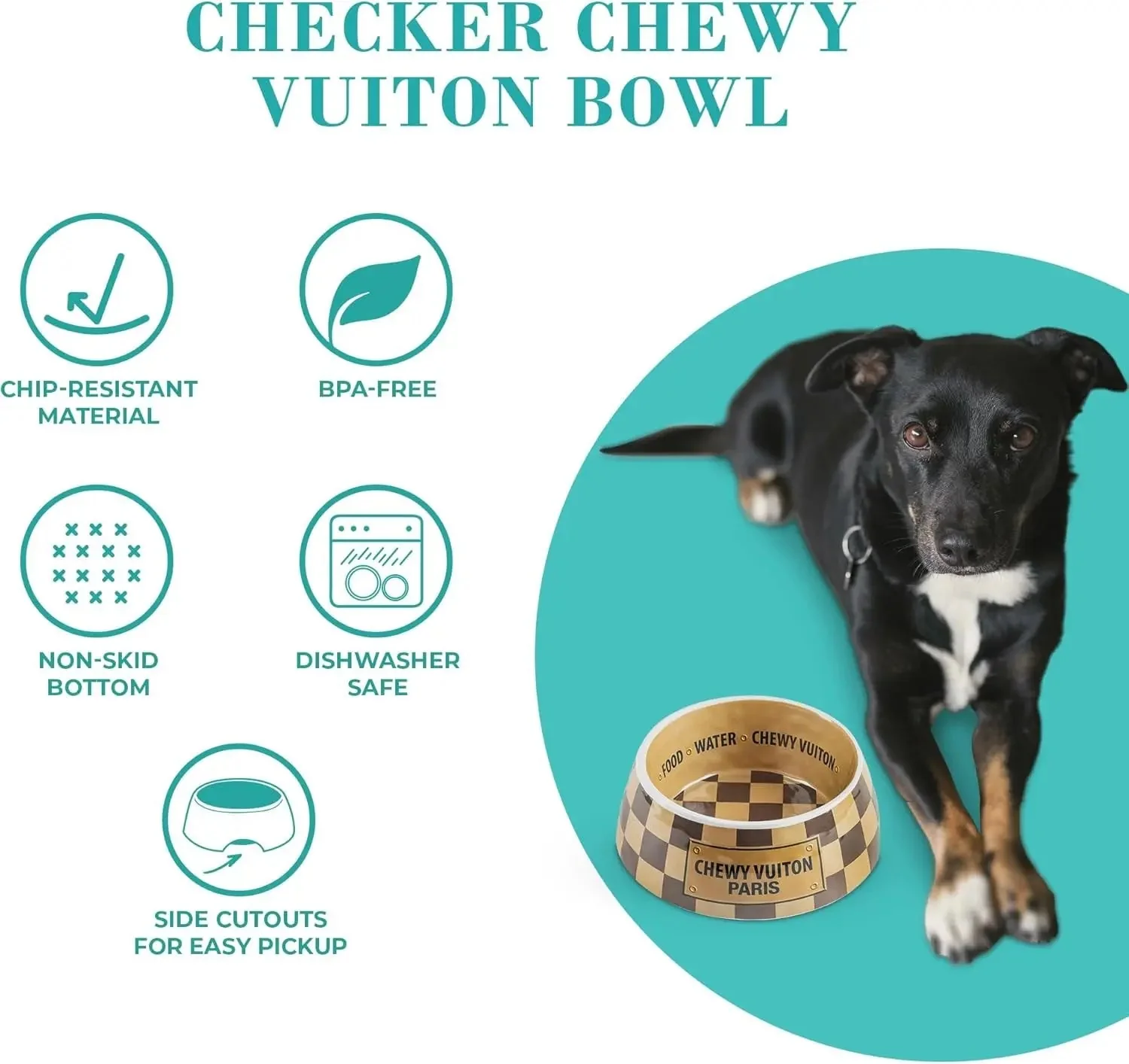 Haute Diggity Dog Chewy Vuiton Dog Bowl Set | BPA-Free, Non-Skid (2-Pack) - Image 4