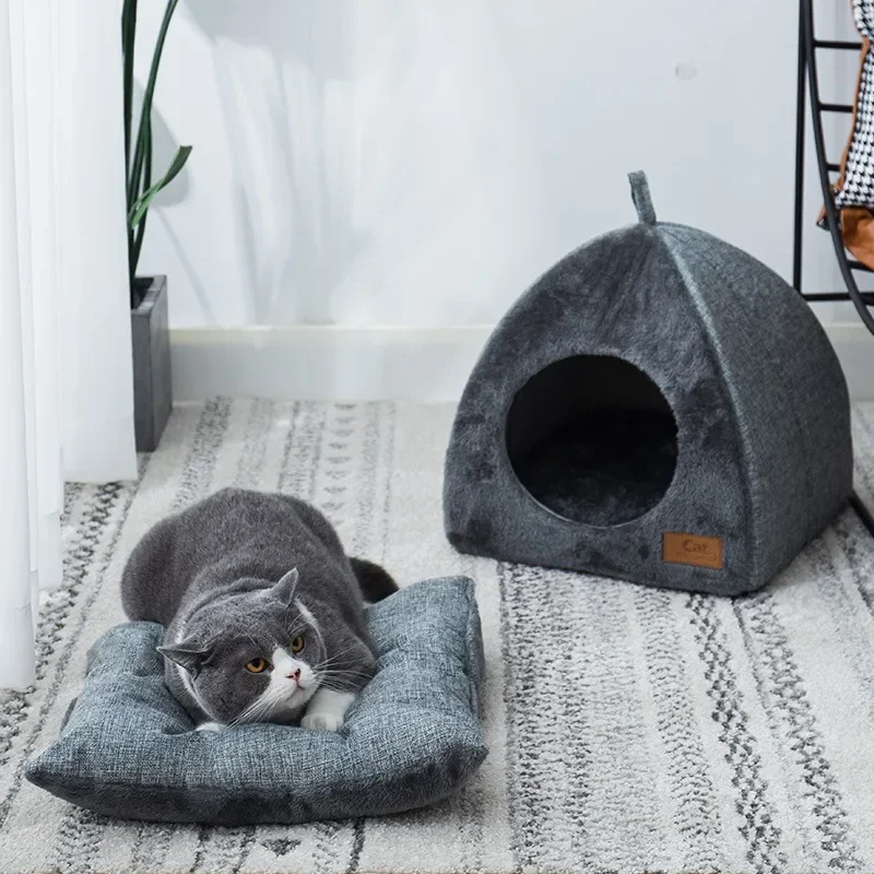 Heated Cat Bed – Self Warming Triangle Cat Cave for Indoor Pets - Image 2