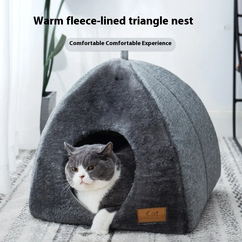 Heated Cat Bed – Self Warming Triangle Cat Cave for Indoor Pets - Image 3