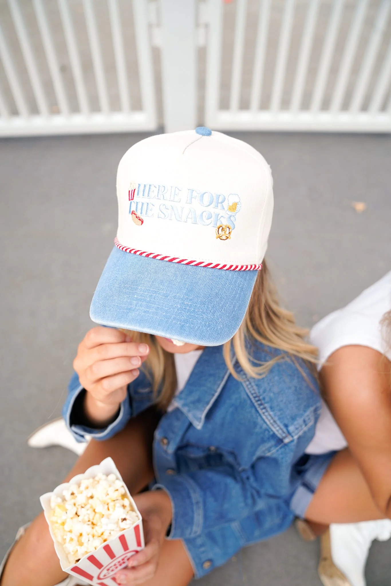 Here for the Snacks - Denim Vintage Trucker Hat - Image 7
