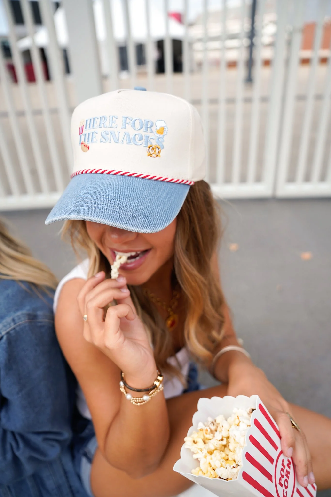 Here for the Snacks - Denim Vintage Trucker Hat - Image 9