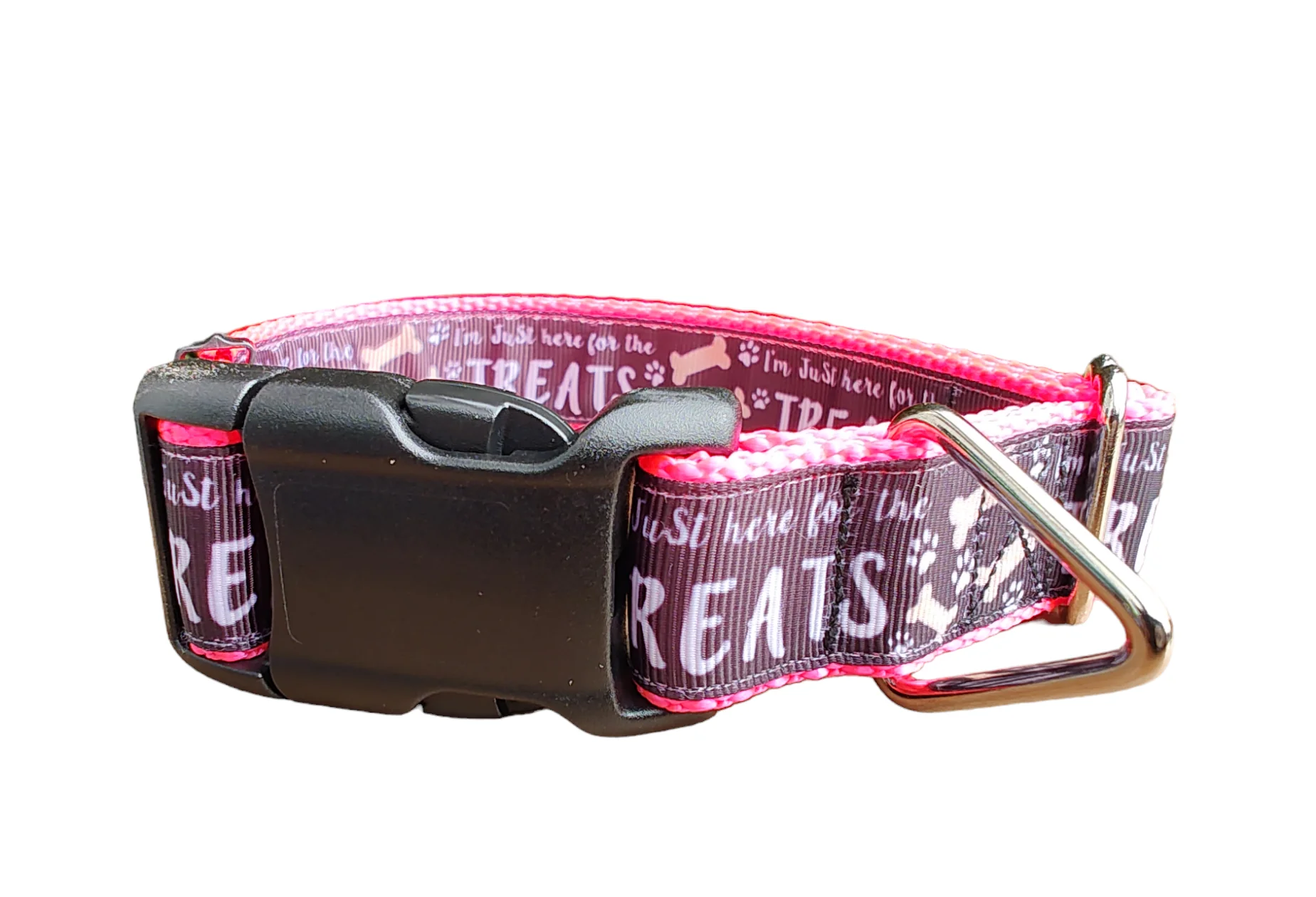 Here For The Treats Hot Pink Nylon Dog Collar MD, LG, XL, Leash - Image 2