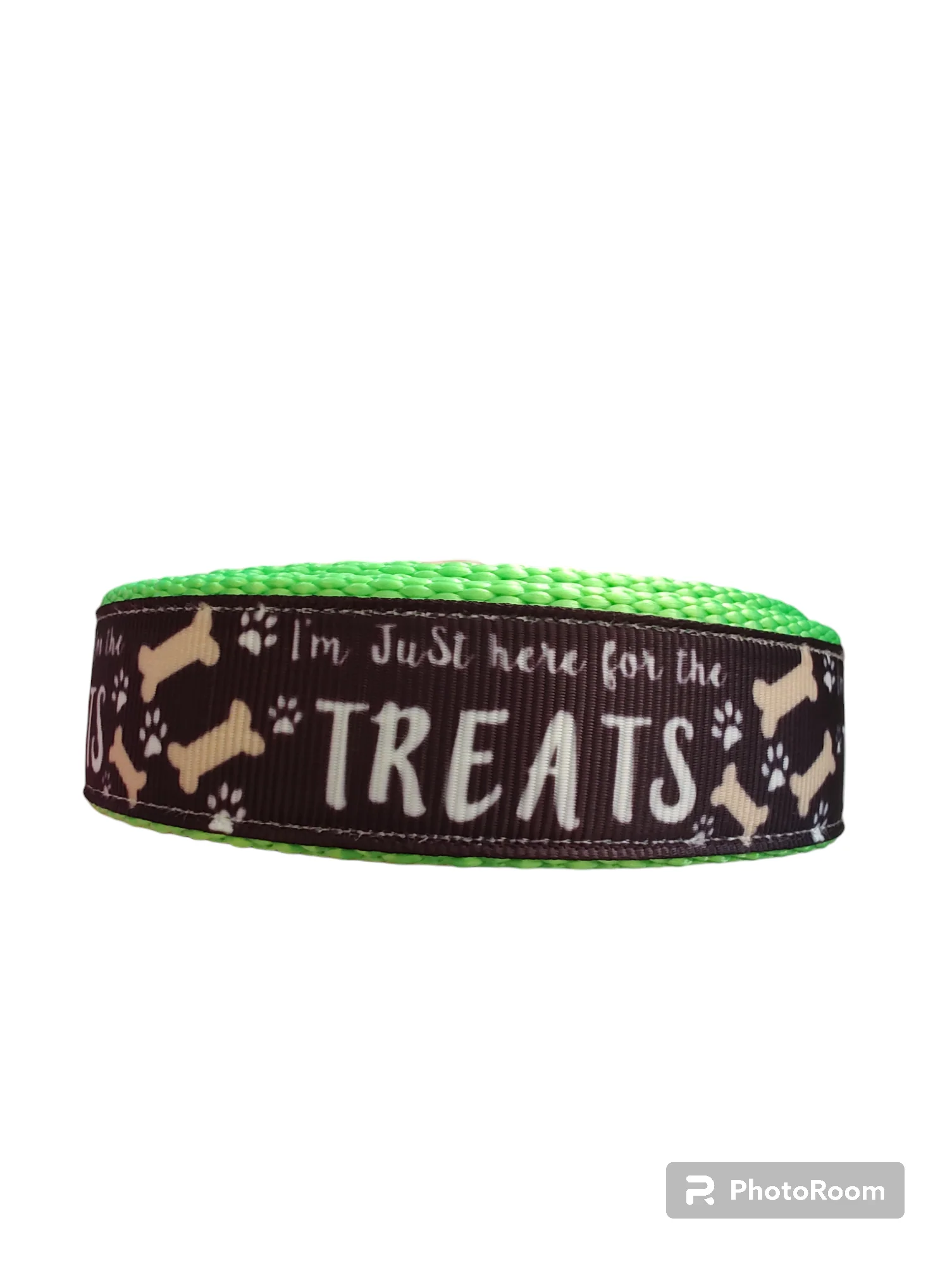Here For The Treats Neon Green Nylon Dog Collar MD, LG, XL, Leash - Image 2