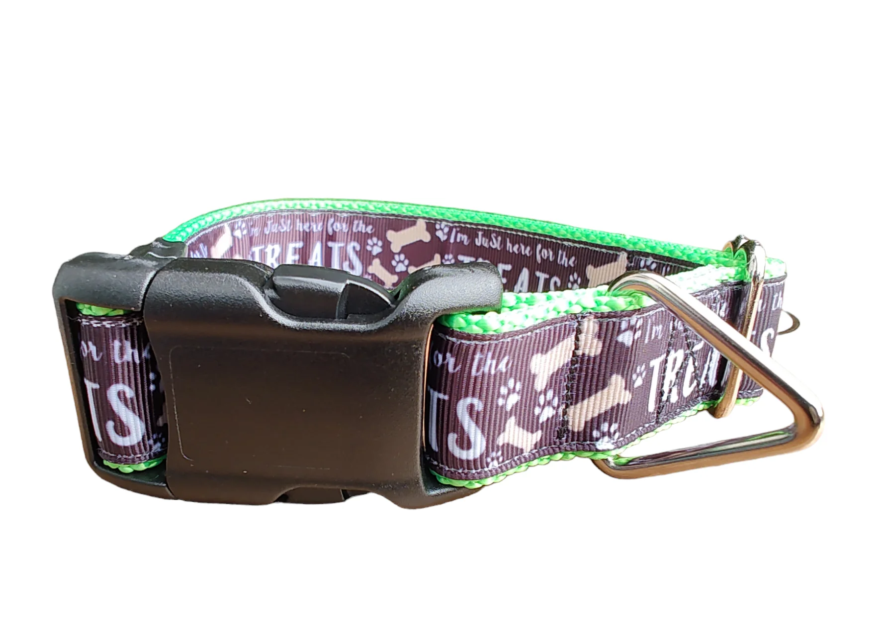 Here For The Treats Neon Green Nylon Dog Collar MD, LG, XL, Leash - Image 3