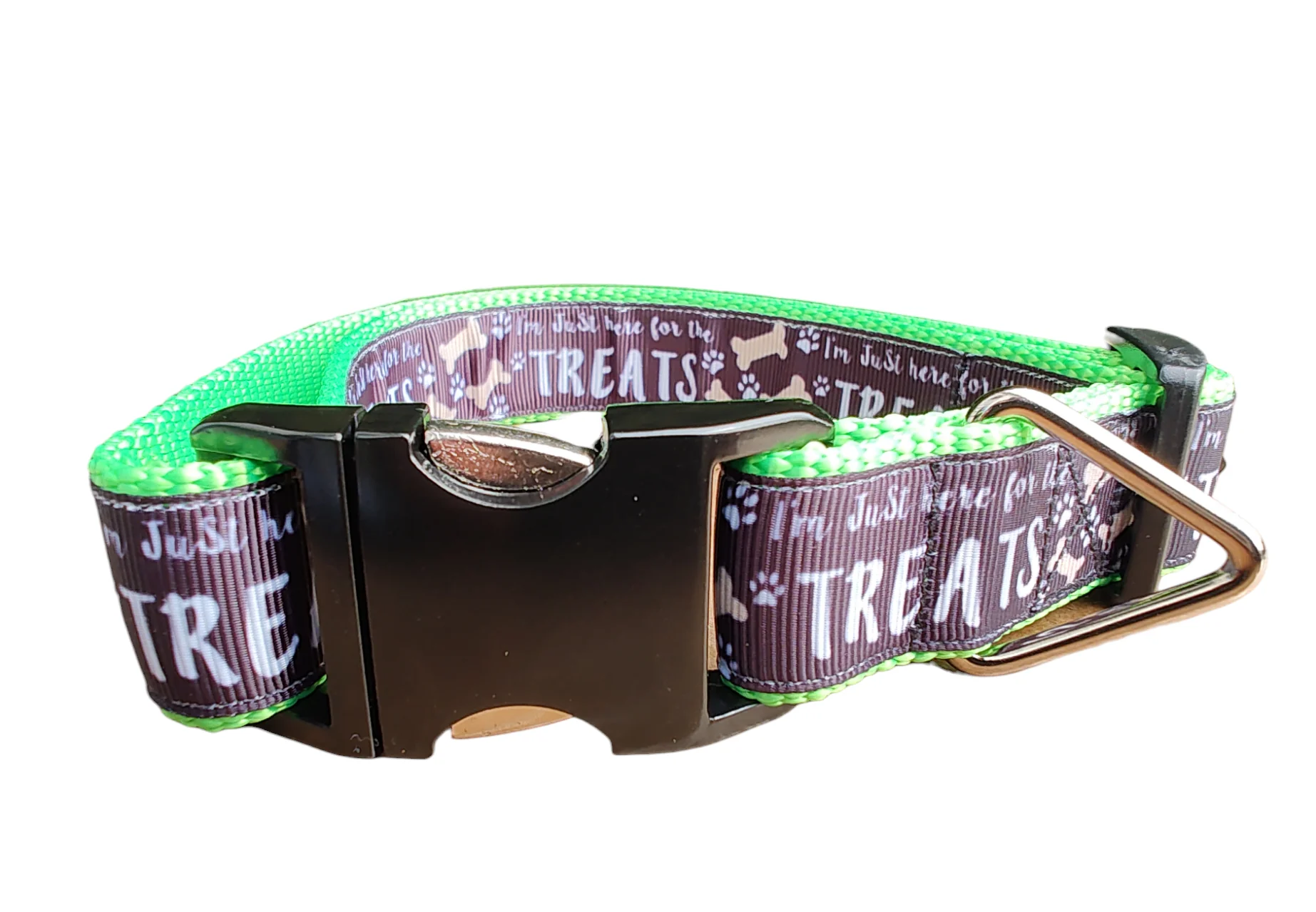 Here For The Treats Neon Green Nylon Dog Collar MD, LG, XL, Leash - Image 5