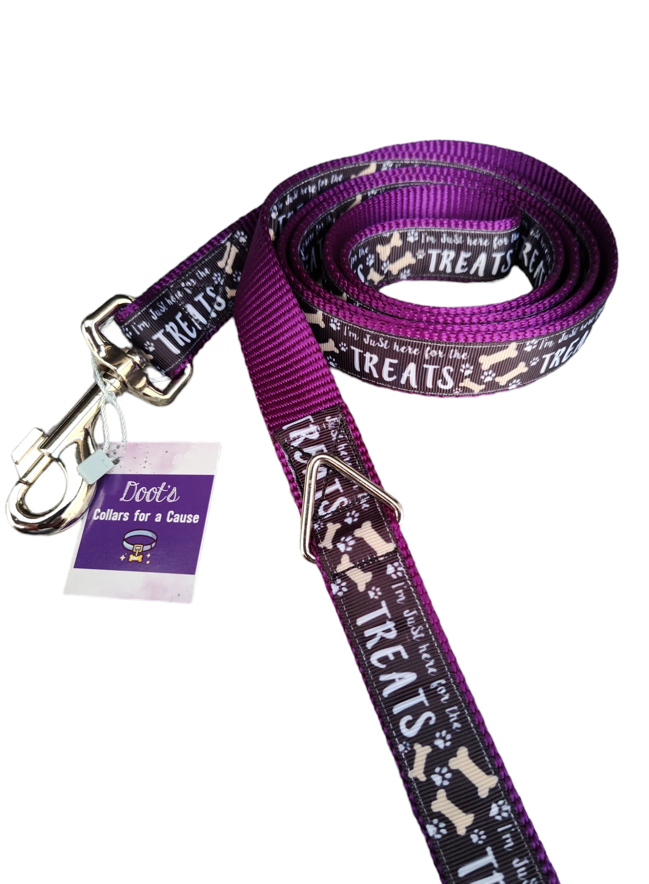 Here For The Treats Purple Nylon Dog Collar MD, LG, XL, Leash - Image 2