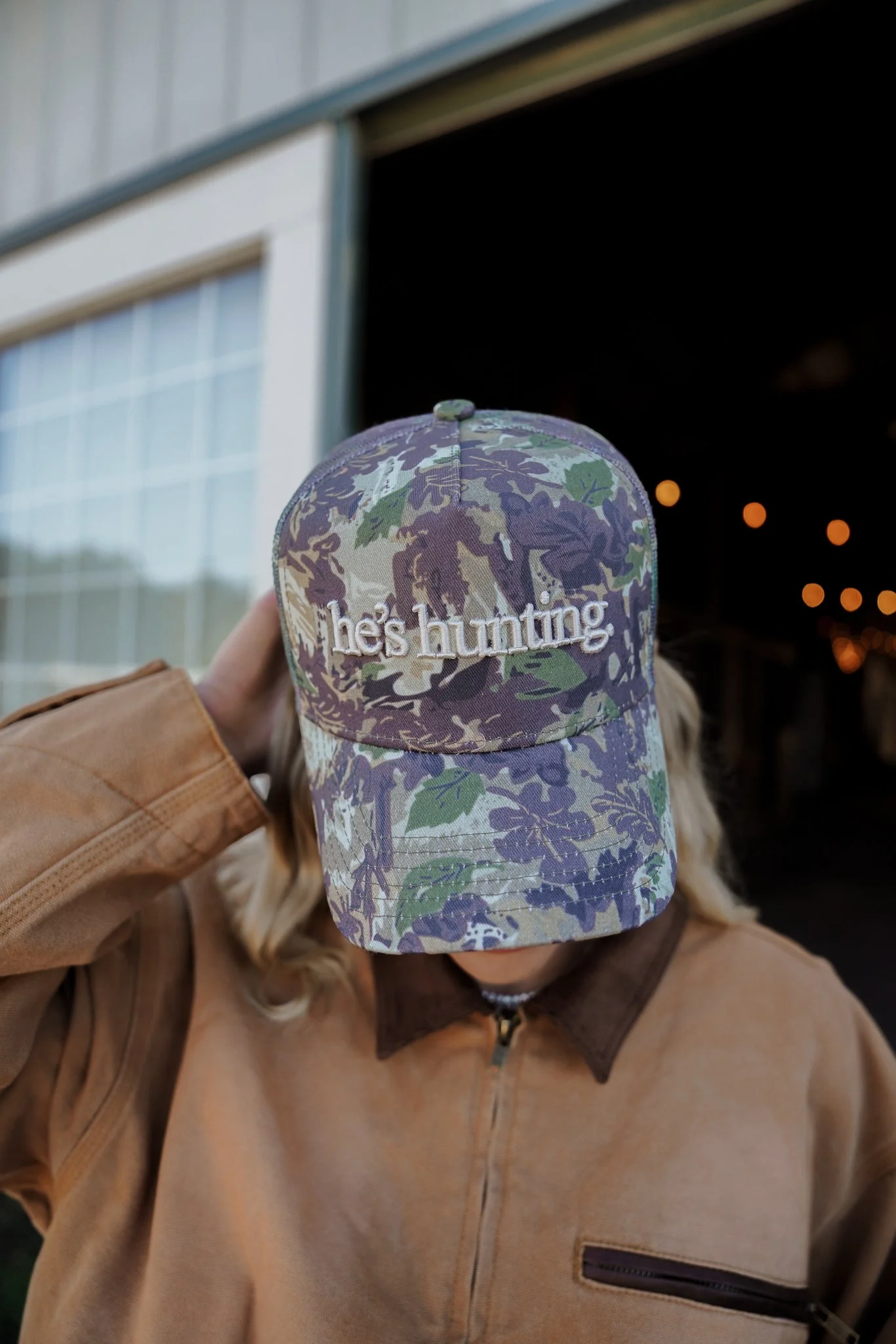 He's Hunting - Camo Vintage Trucker Hat - Image 2