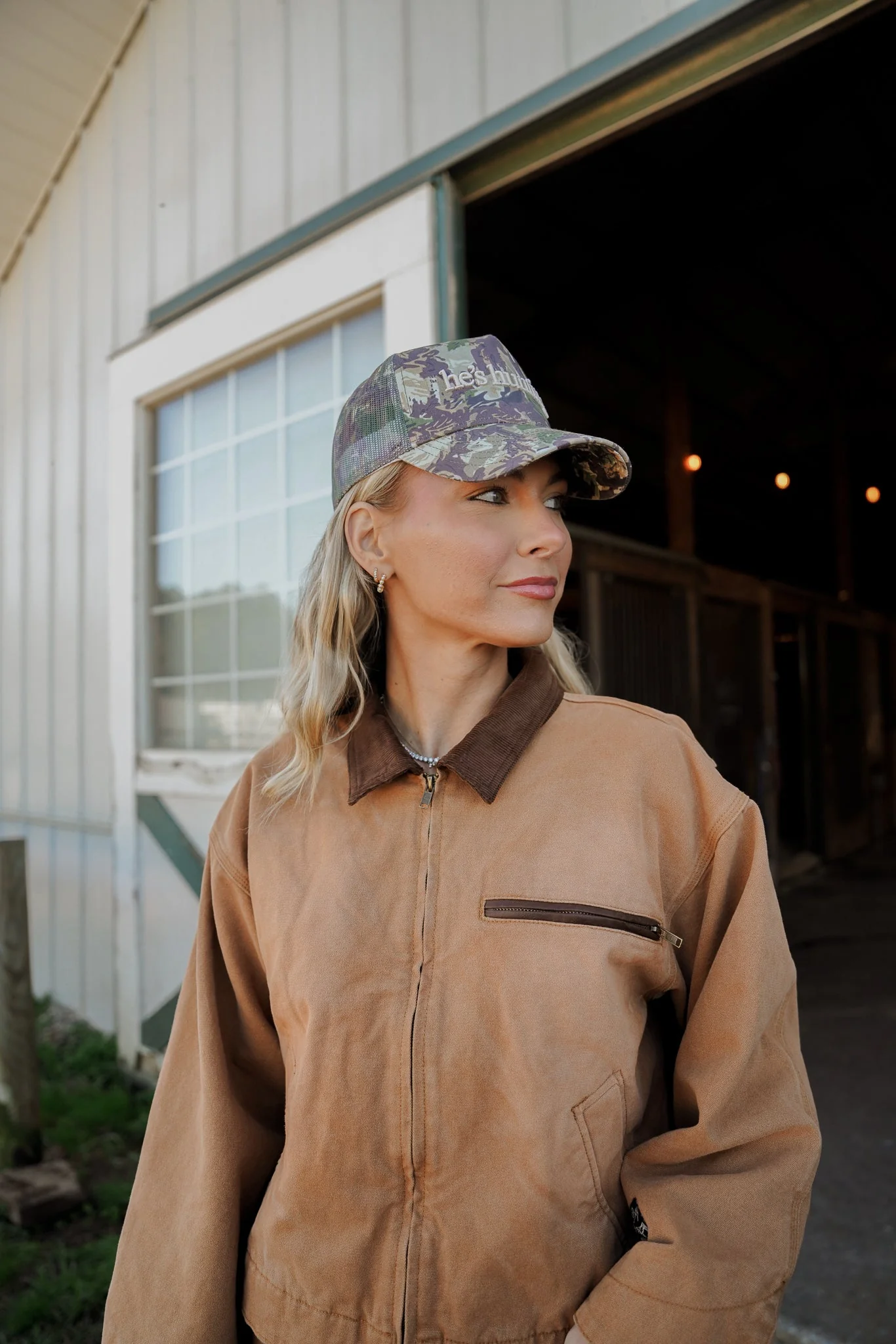 He's Hunting - Camo Vintage Trucker Hat - Image 3