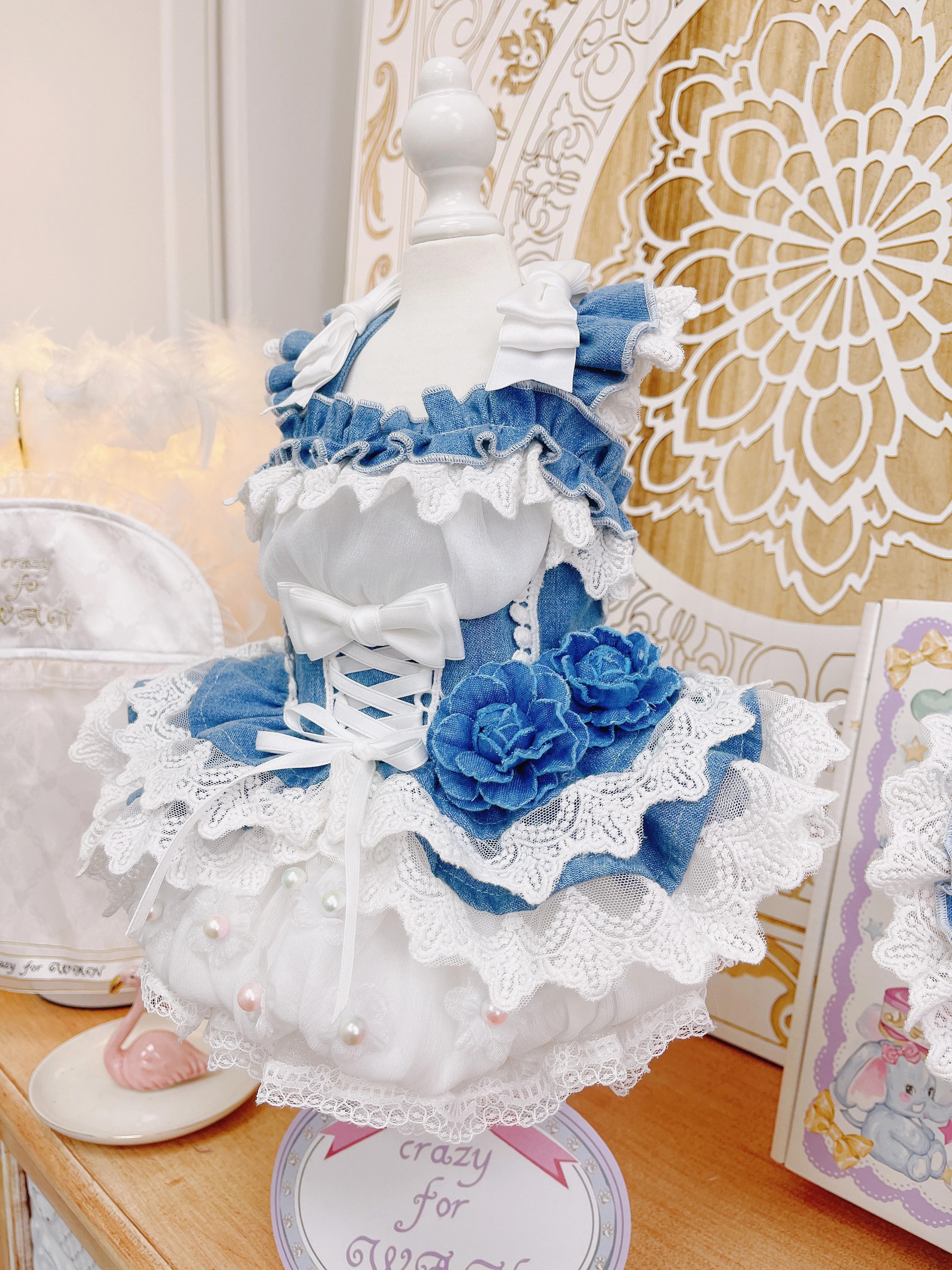High quality handmade dog dresses denim+hat - Image 2