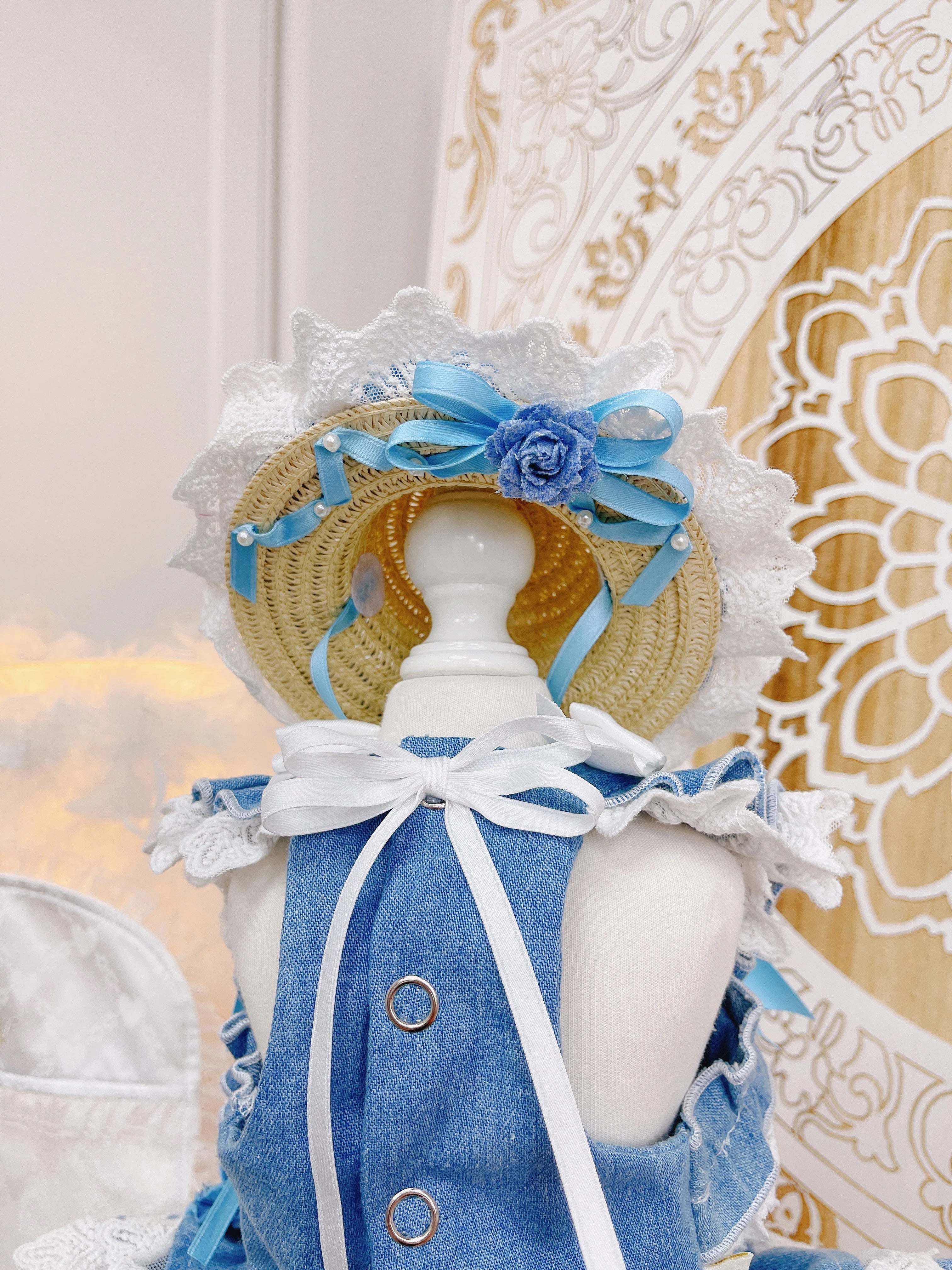 High quality handmade dog dresses denim+hat - Image 4