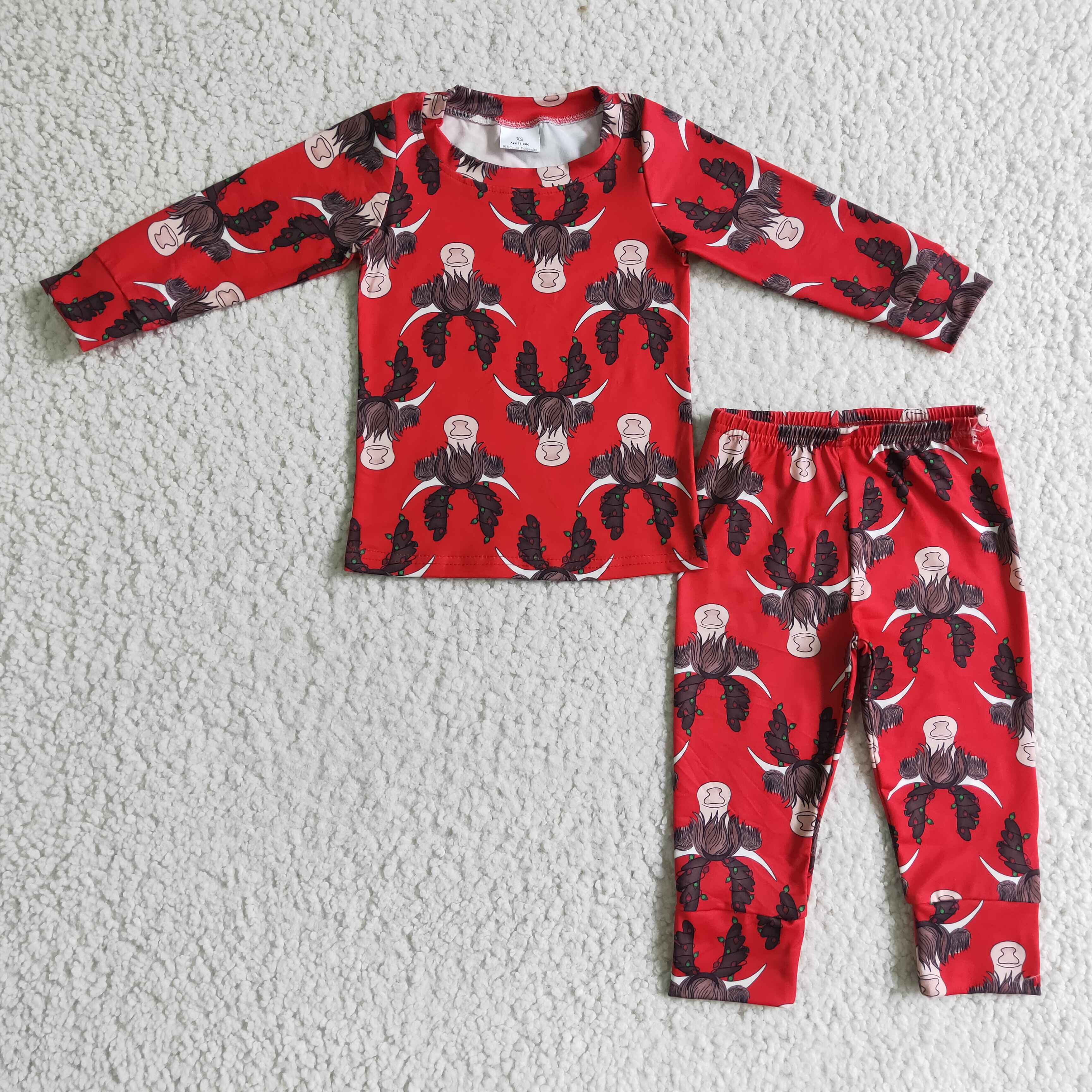 Highland cow red kids boy Christmas pajamas - Image 2