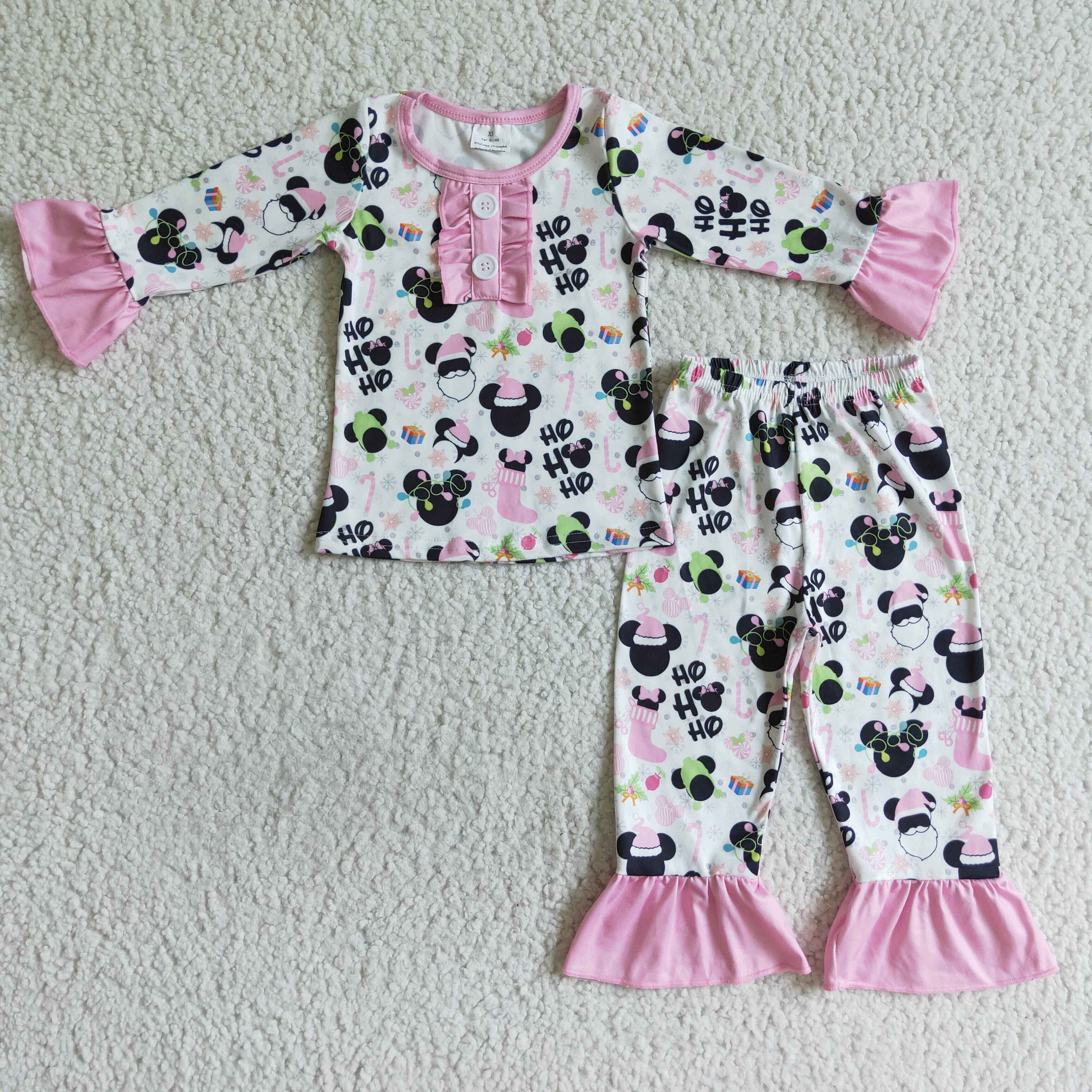 Ho ho ho pink mouse print girls Christmas pajamas - Image 2