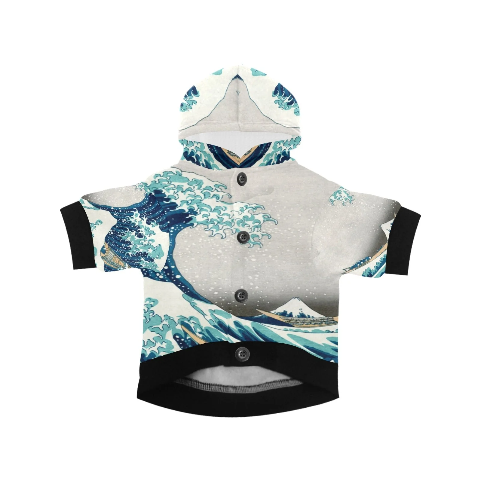 Hokusai Great Wave Off Kanagawa Button Hoodie - Image 3