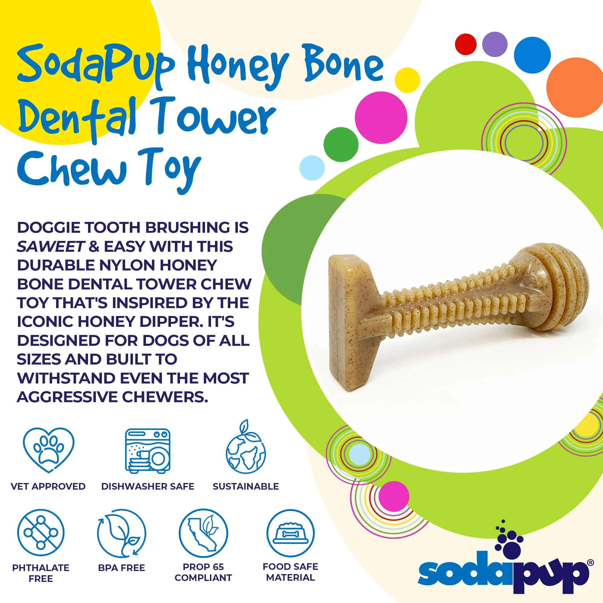 Honey Bone Dental Tower Nylon Chew Toy for Aggressive Chewers | USA Made - Image 2