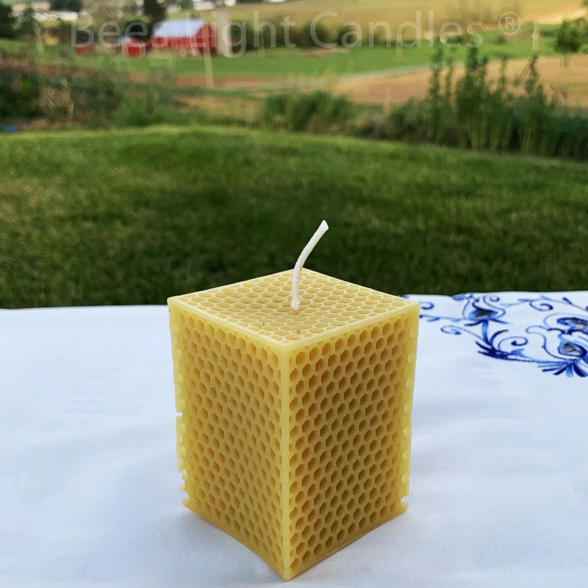 Honeycomb Beeswax Square Pillar Candle - Image 2
