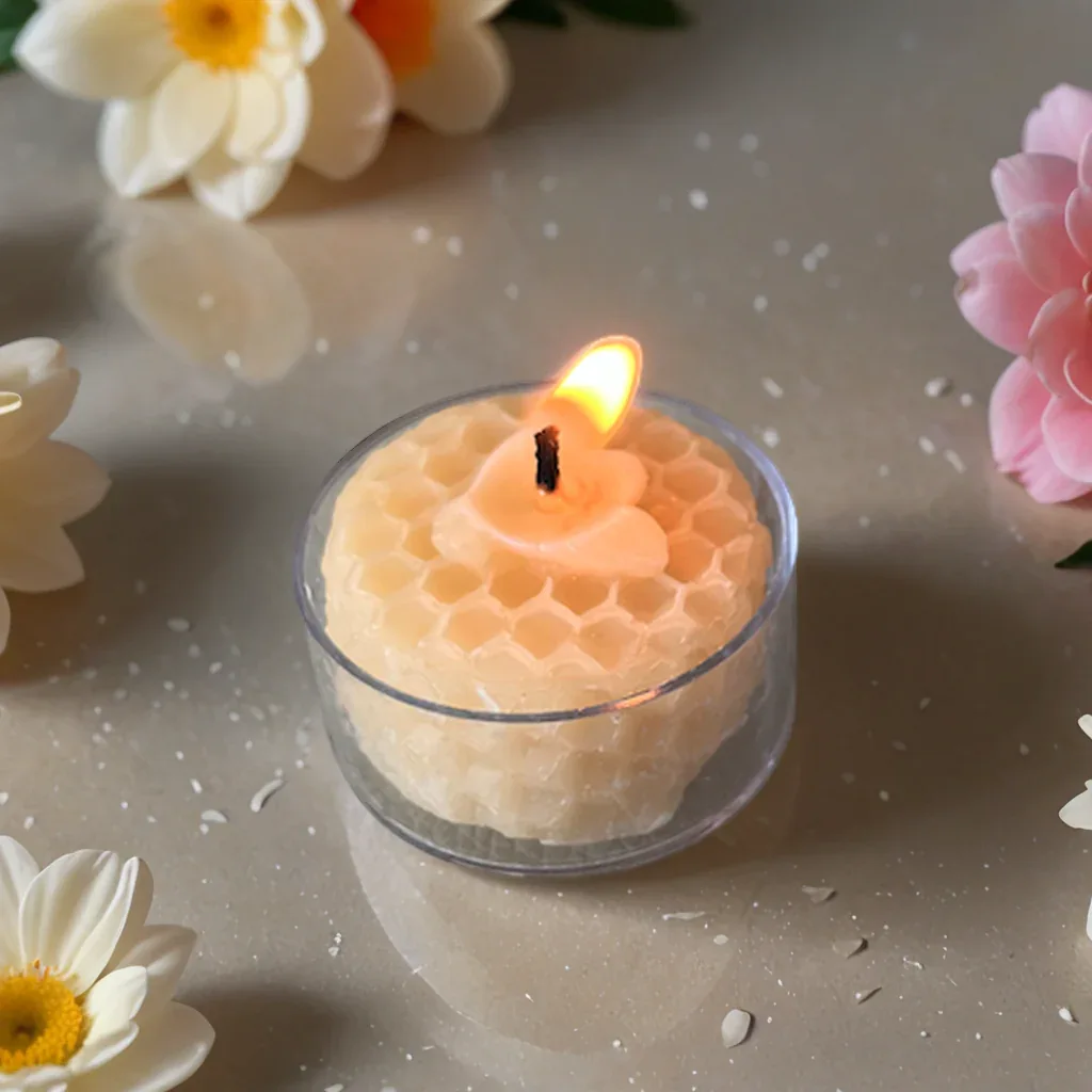 Honeycomb Beeswax Tealight Candles with Bee Embossed - Image 2