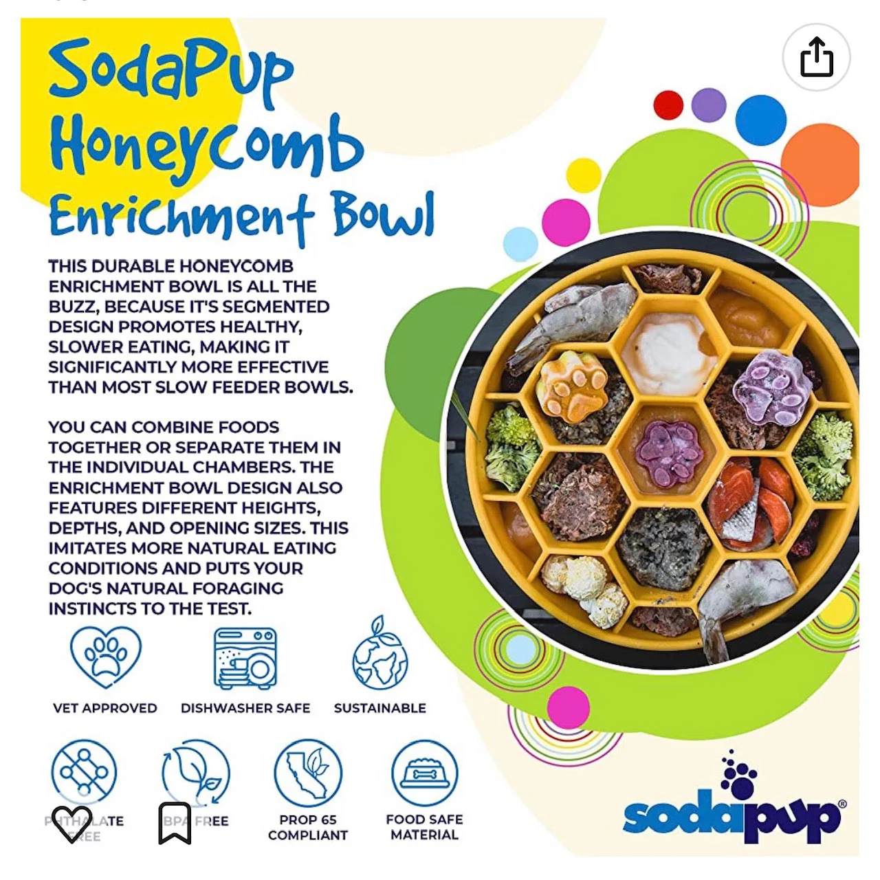Honeycomb eBowl Deep Slow Feeder Dog Bowl for Enrichment | USA Made - Image 3